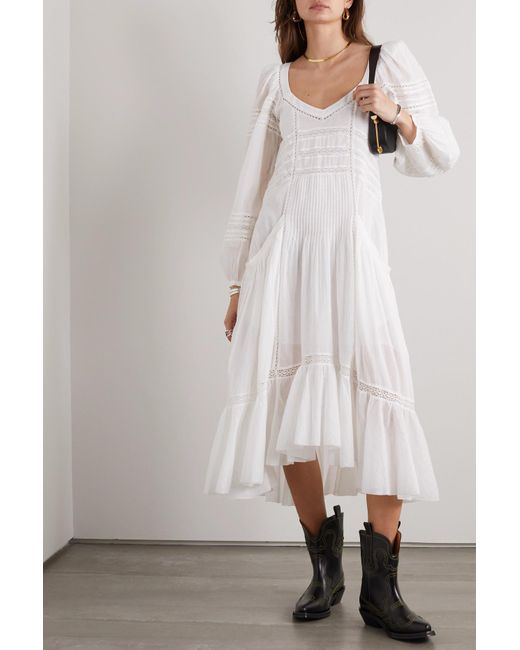 Étoile Isabel Marant Melia Asymmetric Pleated Cotton-poplin Midi Dress in  White | Lyst