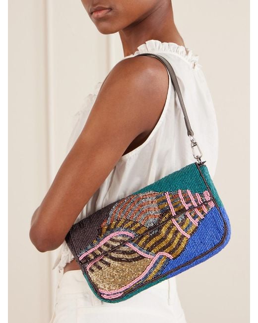 Staud White Timmy Beaded Leather Shoulder Bag