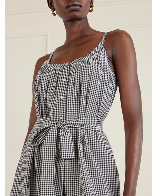 Doen Gray Nevita Belted Checked Organic Cotton Midi Dress
