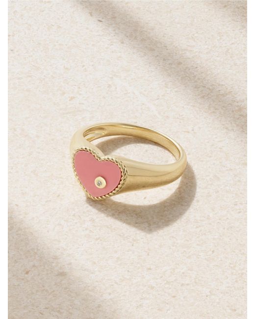 Yvonne Léon Natural Baby Chevalière 9-Karat, Coral And Diamond Signet Ring