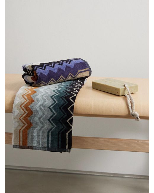 Missoni Blue Giacomo Set Of Five Striped Jacquard-Knit Cotton-Terry Towels