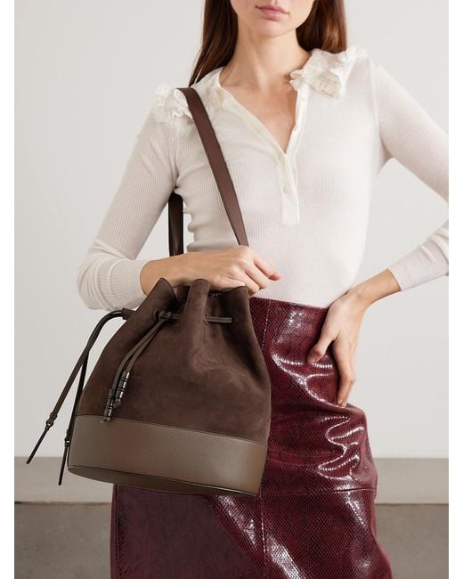 Hunting Season Brown Extra Large Drawstring Leather-Trimmed Suede Bucket Bag