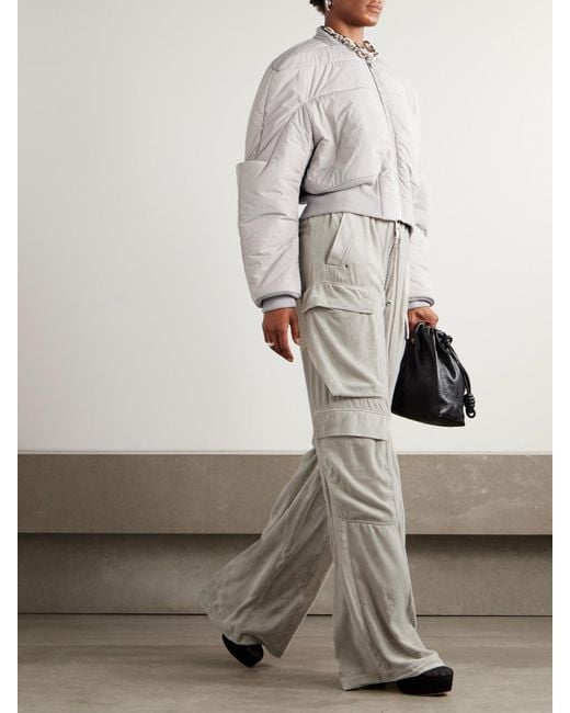 Rick Owens White Cargohose Mit Weitem Bein Aus Samt Mit Shell-Besatz