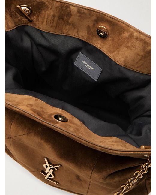 Saint Laurent Brown Jamie Shopping Schultertasche Aus Gestepptem Veloursleder Mit Applikation
