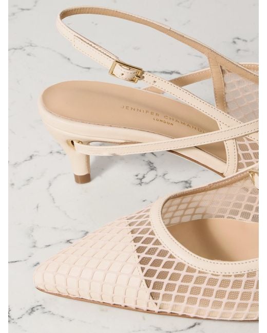 JENNIFER CHAMANDI Natural Edoardo Slingback-Pumps Aus Leder Und Mesh