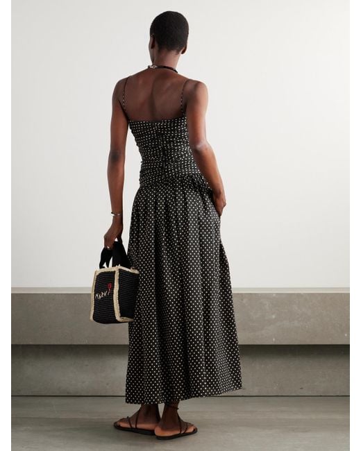 Matteau Black Midikleid Aus Einer Biobaumwoll-Seidenmischung Mit Polka-Dots Und Raffungen
