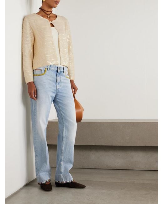 Bode Natural Sequin-Embellished Wool Cardigan