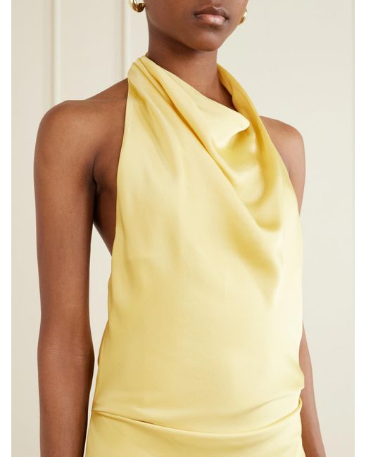 Jonathan Simkhai Yellow Reannon Draped Satin Halterneck Gown