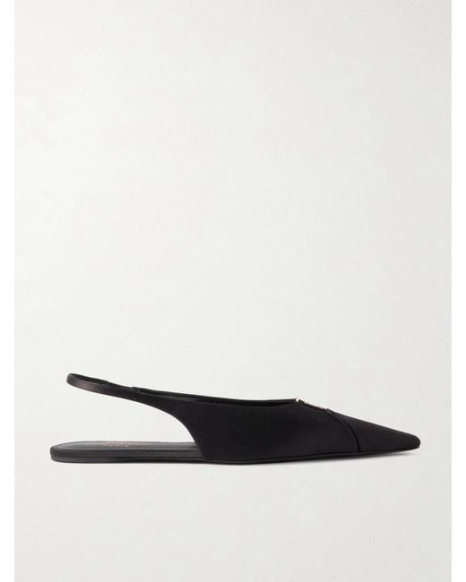 Saint Laurent Black Babylone Embellished Crepe Point-Toe Slingback Flats