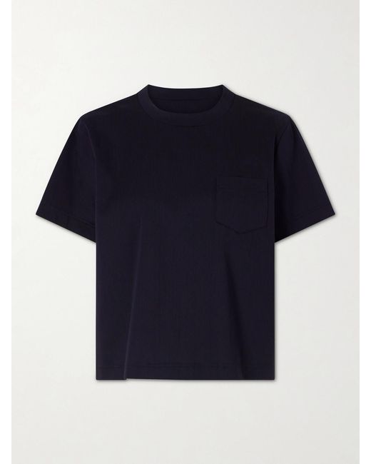 Sacai Blue Pleated Striped Cotton-Jersey And Poplin T-Shirt