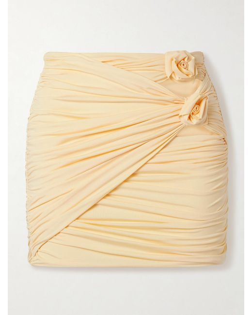 Maygel Coronel Natural Corda Cutout Appliquéd Ruched Stretch-Jersey Mini Skirt