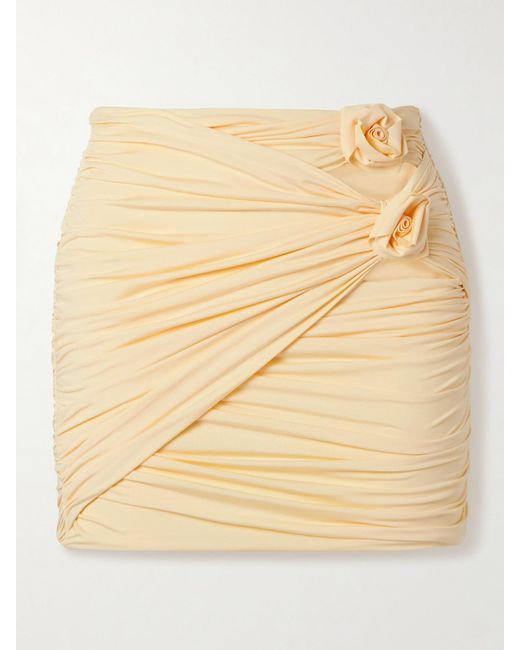Maygel Coronel Natural Corda Minirock Aus Gerafftem Stretch-Jersey Mit Cut-Outs Und Applikationen