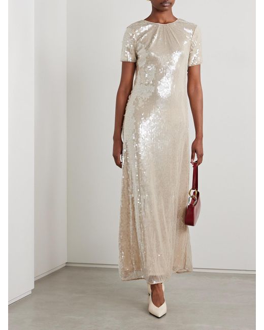 Robe Longue En Tulle À Sequins Et À Fronces Safi Staud en coloris Natural