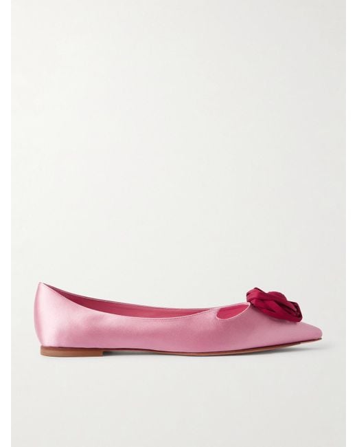 Roger Vivier Pink Rose Vivier Embellished Cutout Satin Ballet Flats