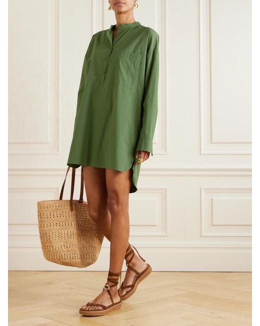 Matteau Green Oversized Organic Cotton-Poplin Mini Shirt Dress