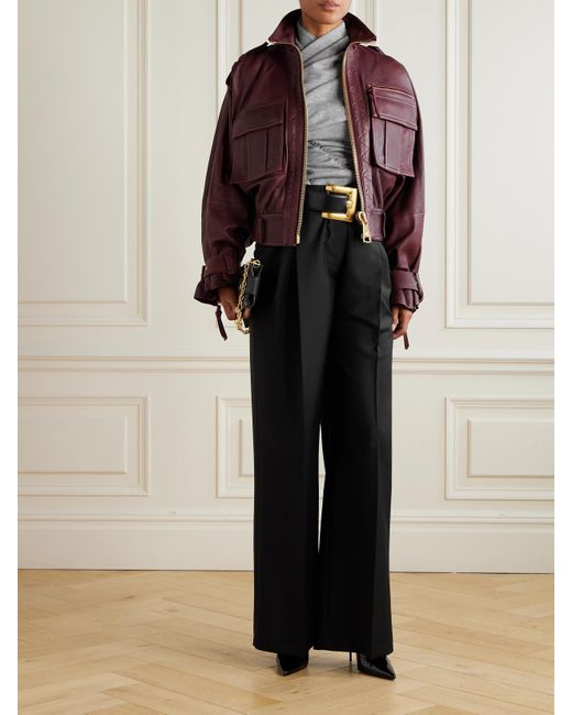 Balmain Gray Ruched Wool-Blend Top
