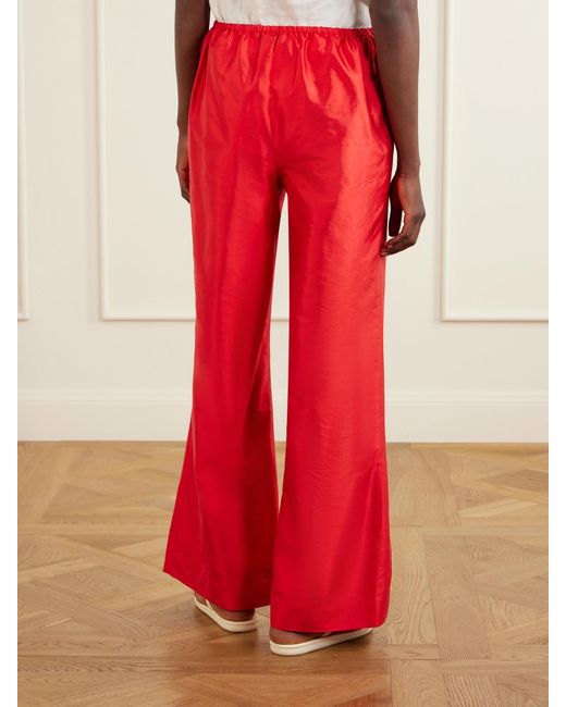 Staud Red Stroll Silk-Dupioni Wide-Leg Pants
