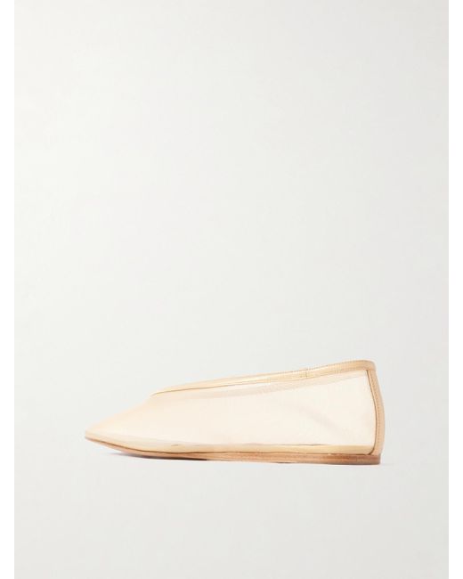 Le Monde Beryl Natural Luna Leather-Trimmed Mesh Ballet Flats
