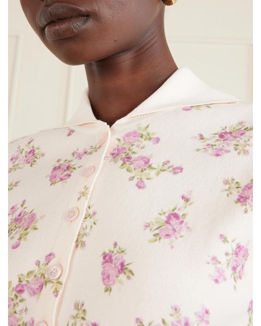 Magda Butrym Natural Floral-Print Cotton Polo Shirt