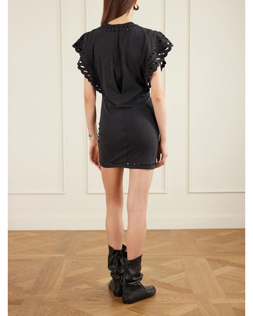 Isabel Marant Black Orlane Broderie Anglaise Cotton-Jersey Mini Dress