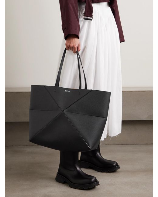 Loewe Black Puzzle Fold Horizontal Large Textured-Leather Tote