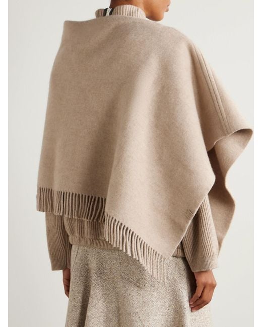 Brunello Cucinelli Natural Fringed Wool And Cashmere-Blend Poncho