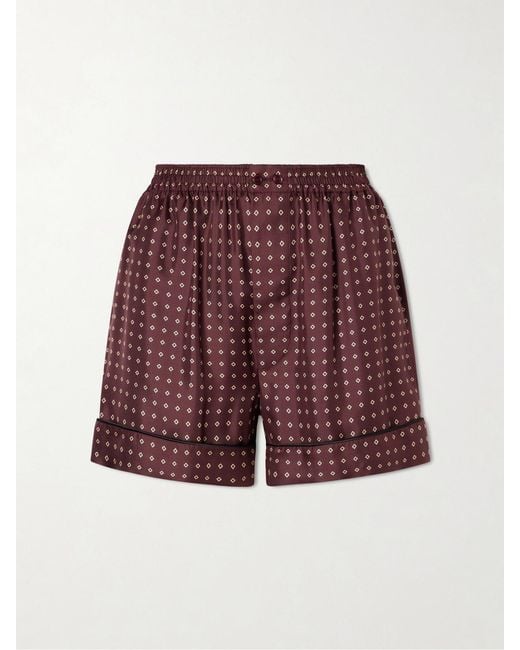 Saint Laurent Red Printed Silk-Twill Shorts