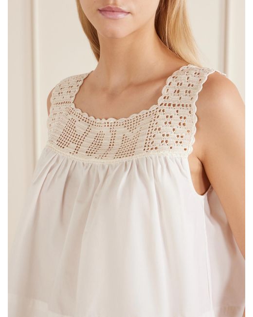 Calle Del Mar White Heirloom Lace-Trimmed Cotton-Poplin Top