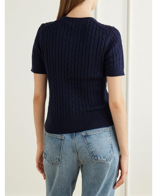 Polo Ralph Lauren Blue Cable-Knit Cotton Henley Sweater