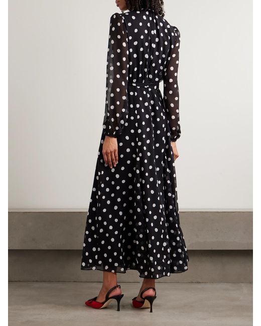 Saloni Black Jacqui-B Polka-Dot Silk Crepe De Chine Maxi Dress