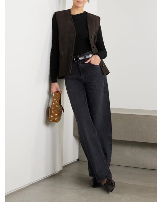 Agolde Black Tania Draped Stretch-Tencel Lyocell Jersey Top