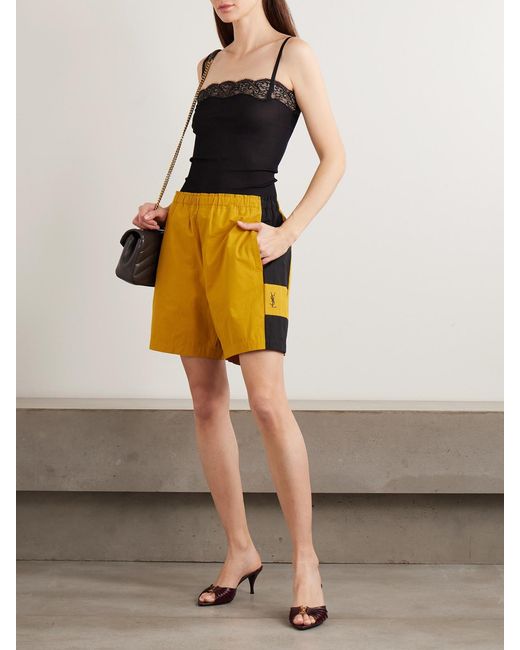 Saint Laurent Yellow Embroidered Two-Tone Cotton-Twill Shorts