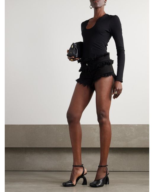 Ferragamo Black Frayed Denim Shorts