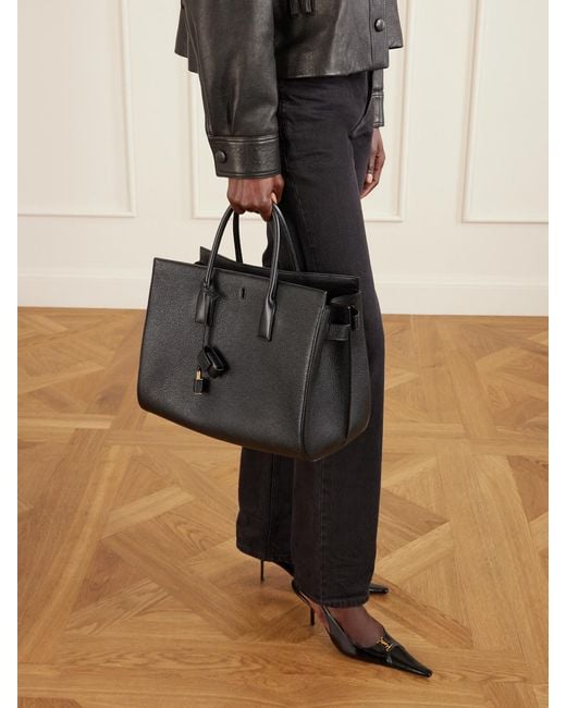 Saint Laurent Black Sac De Jour Large Textured-Leather Shoulder Bag