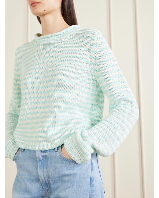 La Ligne Blue Mini Marina Cropped Striped Cotton Sweater
