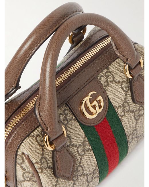 Gucci Natural Ophidia Mini Leather-Trimmed And Webbing-Trimmed Printed Coated-Canvas Tote