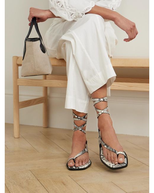 A.Emery White Heidi Snake-Effect Leather Sandals