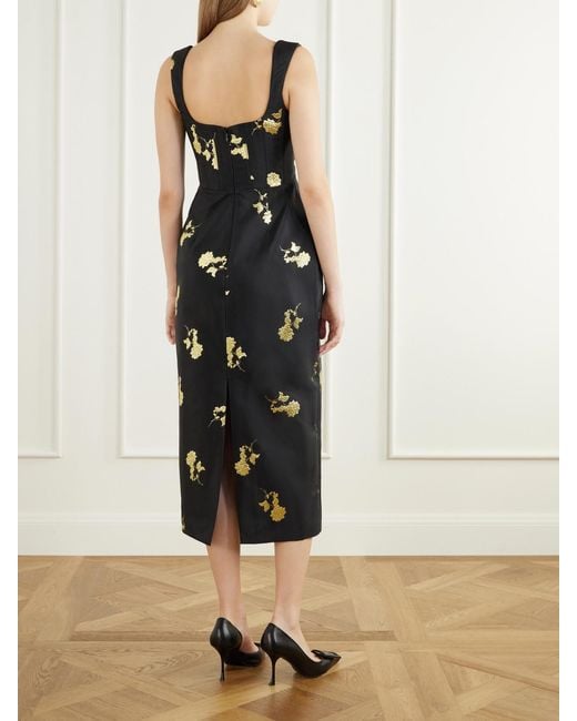 Rebecca Vallance Black Mariya Floral-Embroidered Bustier Midi Dress