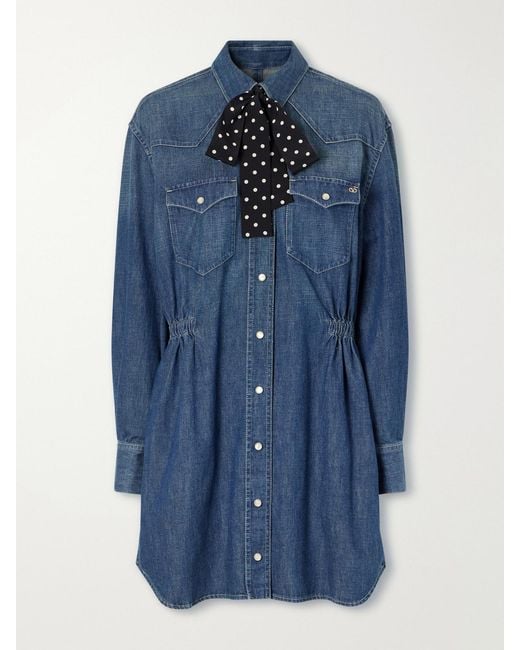 Valentino Garavani Blue Scarf-Detailed Denim Mini Dress