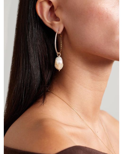 Mateo Metallic 14-karat Gold, Pearl And Diamond Hoop Earrings