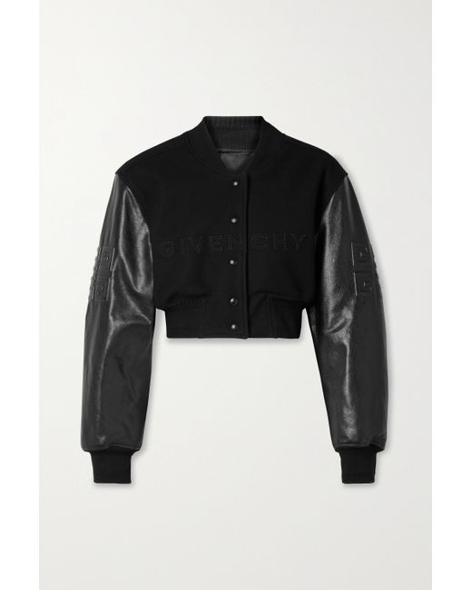 Givenchy Cropped Embroidered Wool-blend Fleece And Leather Bomber ...