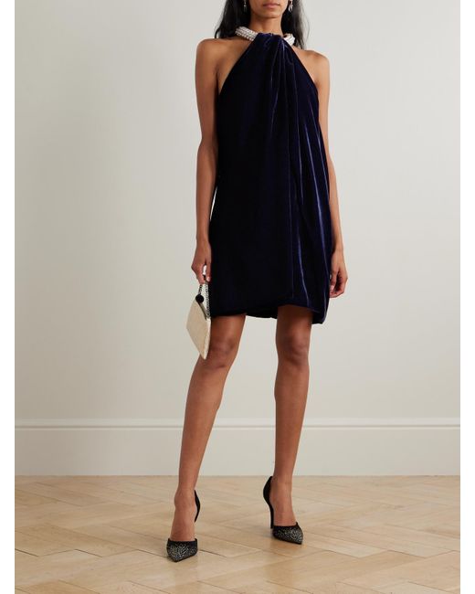 Stella McCartney Blue Embellished Draped Velvet Halterneck Mini Dress