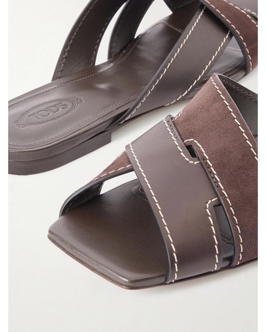 Tod's Brown Suede And Leather Slides
