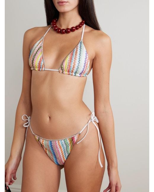 Missoni Multicolor Mare Striped Metallic Crochet-Knit Triangle Bikini