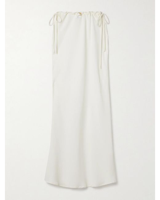 SARA CRISTINA White Ola Pearl-Embellished Recycled Crepe De Chine Midi Skirt
