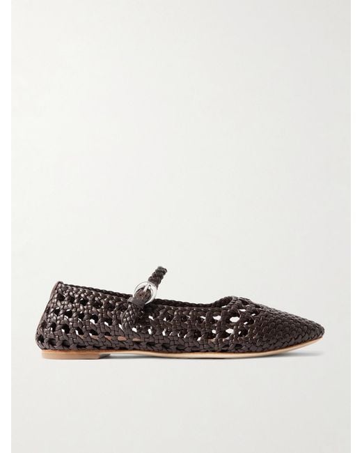 Staud White Nell Woven Leather Mary Jane Ballet Flats