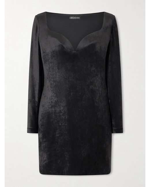 Balenciaga Black Stretch-Velvet Mini Dress
