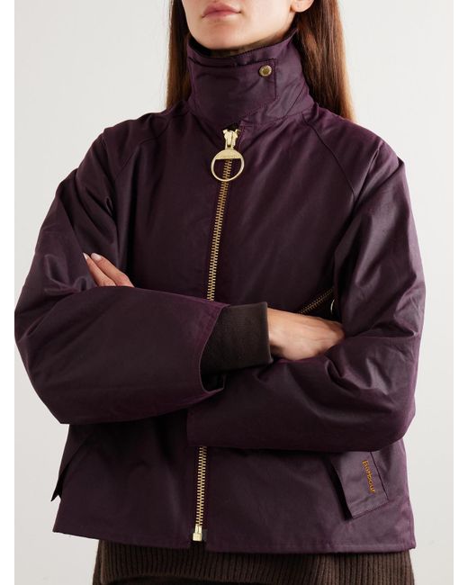 Barbour Purple Arlene Jacke Aus Gewachster Baumwolle Mit Cordbesatz