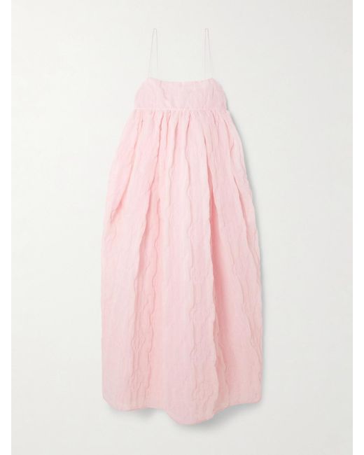 CECILIE BAHNSEN Pink Vilma Satin-Trimmed Matelassé Midi Dress