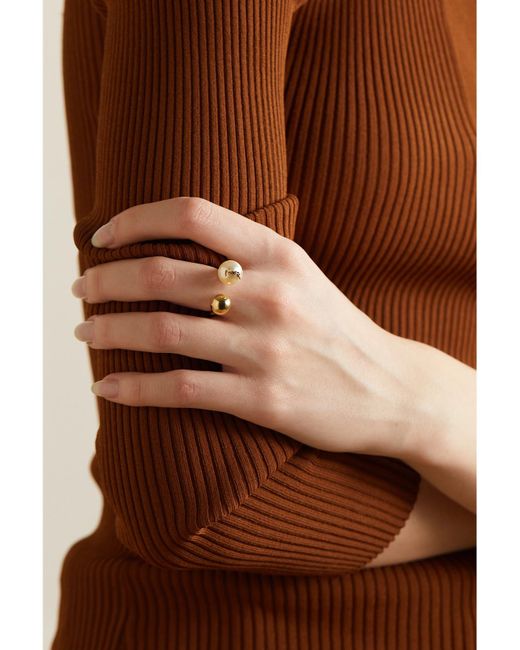 Saint Laurent Natural Cassandre-Tone Pearl-Like Ring